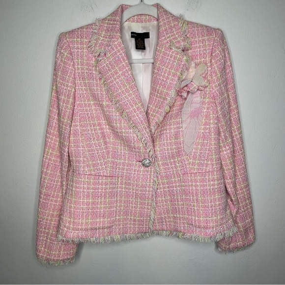 Grace Elements Women”s Pink Blazer 8P Textured Fringe Barbie Cottagecore Boho - Picture 2 of 15